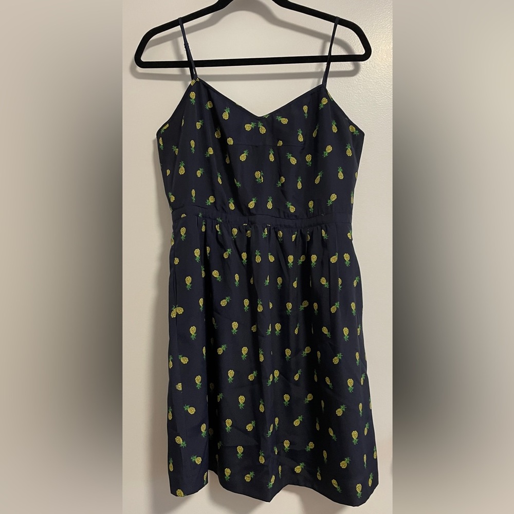 JCrew Pineapple Spaghetti Strap Dress size 10 with pockets and adjustable straps